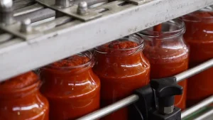 production and packaging of tomato paste in factory